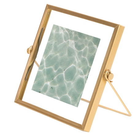 Fabulaxe Modern Metal Floating Tabletop Square Photo Picture Frame w/Glass Cover and Easel Stand, Gold 4 x 4 QI004066.GD.S